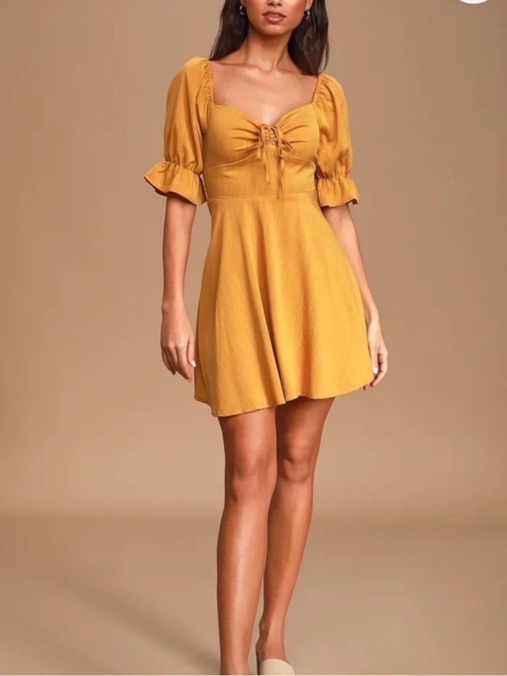 Re:named Mustard Yellow Puff Sleeve Mini Dress | Fit & Flare